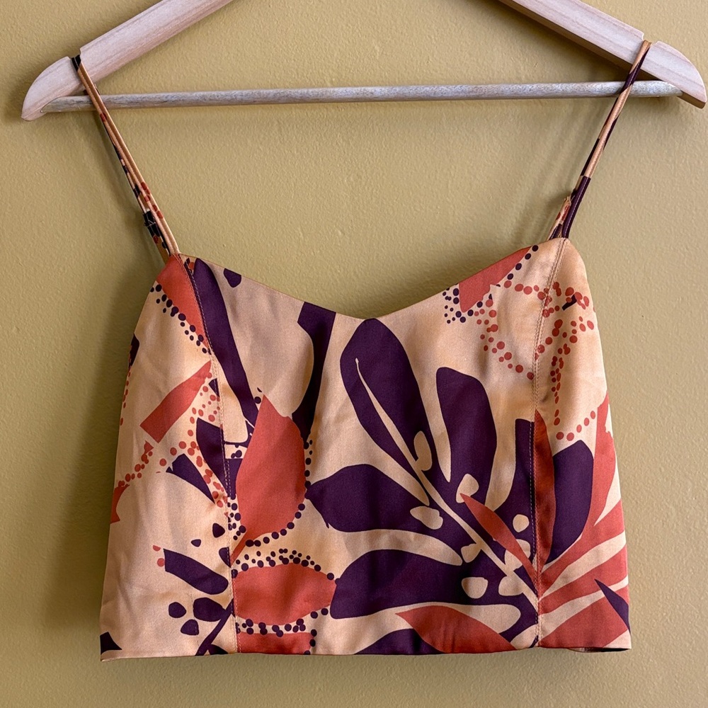 House of Harlow 1960 Floral Spaghetti Strap Camisole - Purple & Rust on Cream